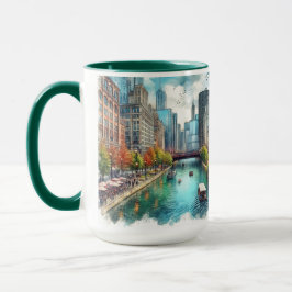 Chicago Riverwalk Watercolor AI-konst Mugg