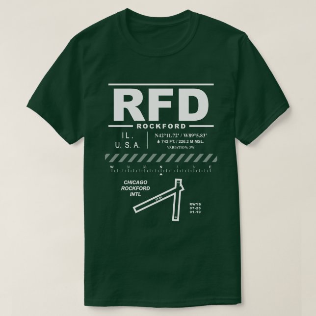 Chicago Rockford Internationell flygplats RFD T Shirt (Design framsida)