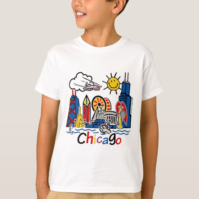 Chicago Roligt Kids Skyline T Shirt (Framsida)