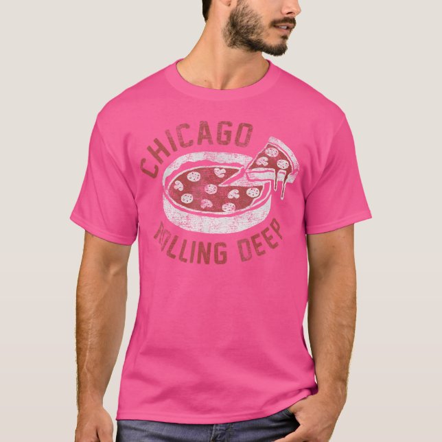 Chicago Rolling Deep Dish Pizza T Shirt (Framsida)