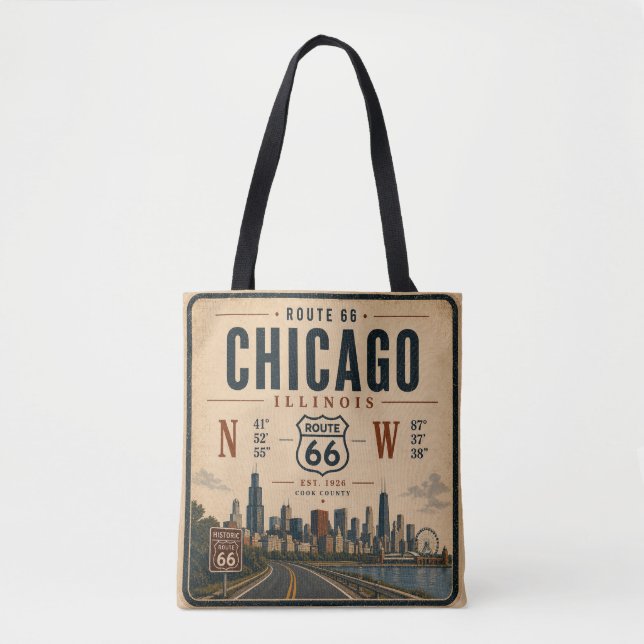 Chicago Route 66 Koordinater Marknad Tygkasse (Framsida)