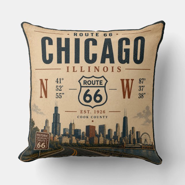 Chicago Route 66 Koordinater Resa Kudde (Framsida)