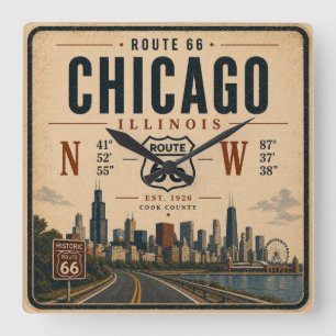 Chicago Route 66 Siluett Koordinater Fyrkantig Klocka