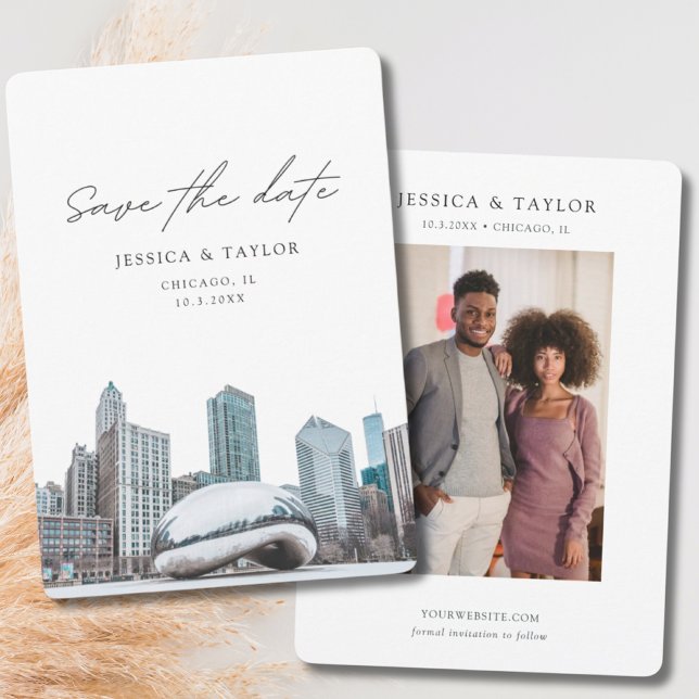 Chicago Save Date Downtown Chicago Bröllop Inbjudningar (Chicago Save the Date Downtown Chicago Wedding Invitation)