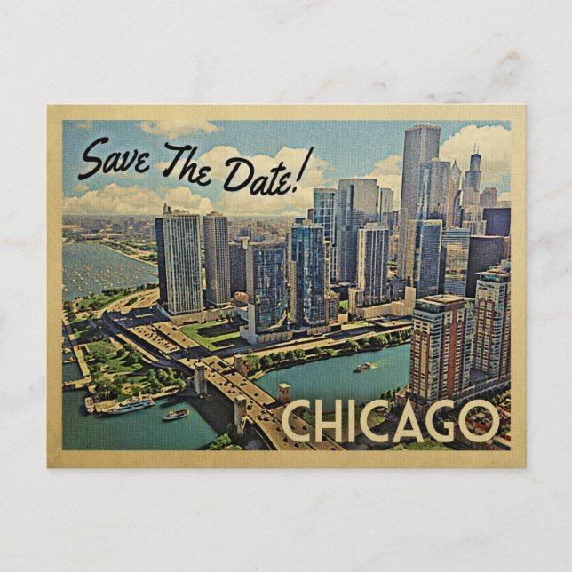 Chicago Save the Date Illinois Meddelande Vykort (Framsida)