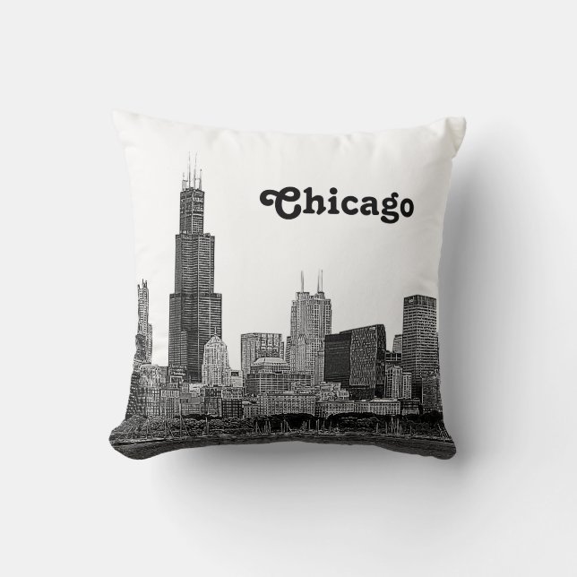 Chicago-silhuett etsad kudde (Framsida)