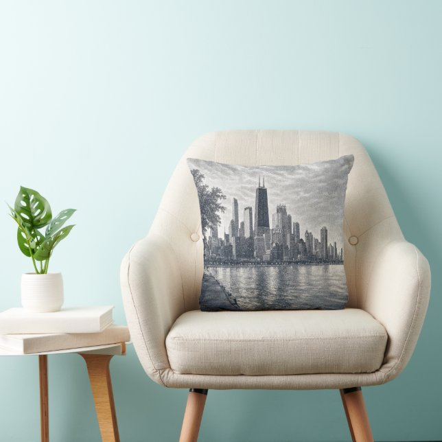 Chicago-silhuett i pointillistisk konst kudde (Stol)