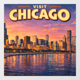 Chicago-silhuetten och Lake Michigan på kvällen