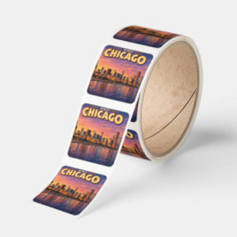 Chicago-silhuetten och Lake Michigan på kvällen Fyrkantigt Klistermärke