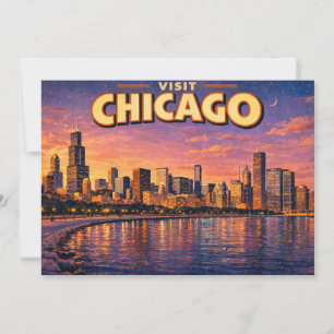 Chicago-silhuetten och Lake Michigan på kvällen Inbjudningar