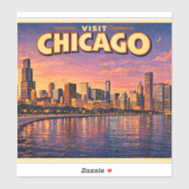 Chicago-silhuetten och Lake Michigan på kvällen Klistermärken