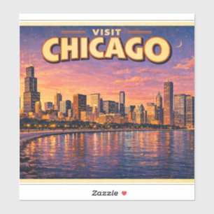 Chicago-silhuetten och Lake Michigan på kvällen Klistermärken