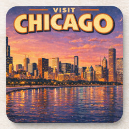 Chicago-silhuetten och Lake Michigan på kvällen Underlägg