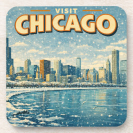 Chicago-silhuetten och Lake Michigan på vintern Underlägg
