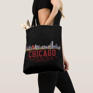Chicago-silhuetten. Områdesnamn och koordinater Tygkasse