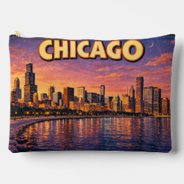 Chicago-siluett och Lake Michigan på kvällen