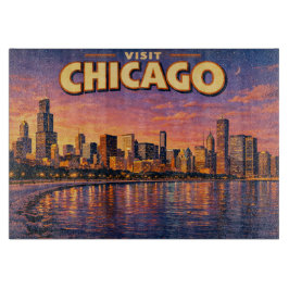 Chicago-siluett och Lake Michigan på kvällen