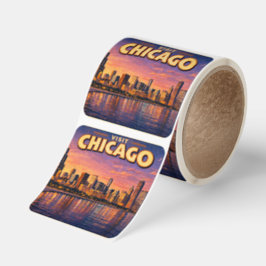 Chicago-siluett och Lake Michigan på kvällen Fyrkantigt Klistermärke