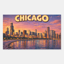 Chicago-siluett och Lake Michigan på kvällen Rektangulärt Klistermärke