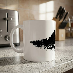 Chicago Siluett Svart Vitt Akvarell Stadskonst Kaffemugg