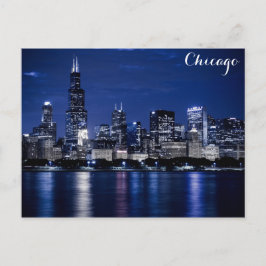 Chicago Sjö Michigan Kusten Skyline vid Nattfoto Vykort