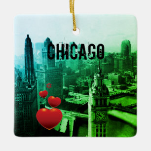 Chicago Skyline1930's från Above View Photograph Julgransprydnad Keramik