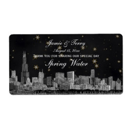 Chicago Skyline #2 Black Guld Star H Vattenflaska Fraktsedel