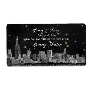 Chicago Skyline #2 Black Guld Star H Vattenflaska Fraktsedel