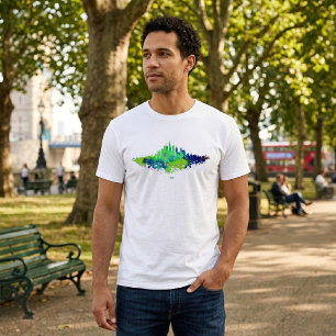 Chicago Skyline Akvarell Blå & Lime Konsttryck T Shirt