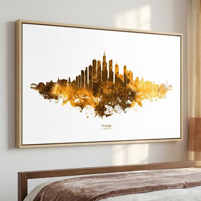 Chicago Skyline Akvarell Orange Stadssiluett Konst Fototryck (Chicago Skyline Watercolor Orange Cityscape Art. Photo Print)