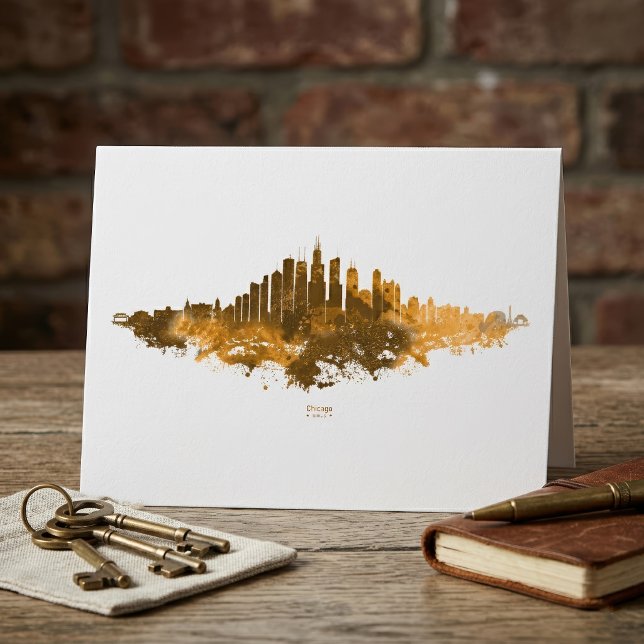 Chicago Skyline Akvarell Orange Stadssiluett Konst Tack Kort (Chicago Skyline Watercolor Orange Cityscape Art. Thank You Card)