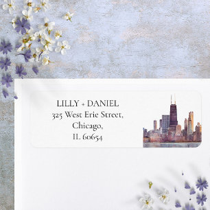 Chicago Skyline Akvarell Returadress Etikett
