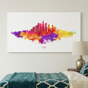 Chicago Skyline Akvarellkonst på Vit Bakgrund Canvastryck