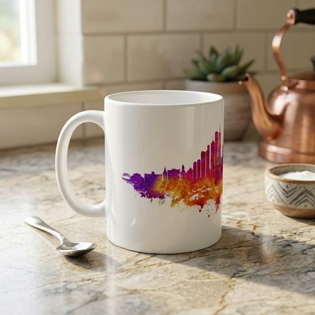 Chicago Skyline Akvarellkonst på Vit Bakgrund Kaffemugg (Chicago Skyline Watercolor Art on White Background. Coffee Mug)
