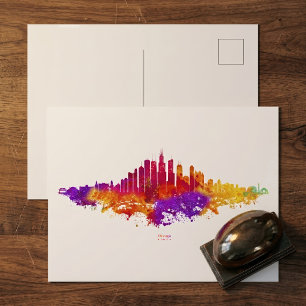 Chicago Skyline Akvarellkonst på Vit Bakgrund Vykort