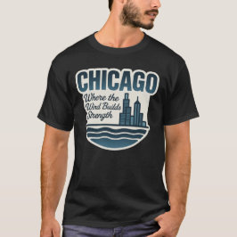 Chicago Skyline Art–Where the Wind Builds Strength T Shirt