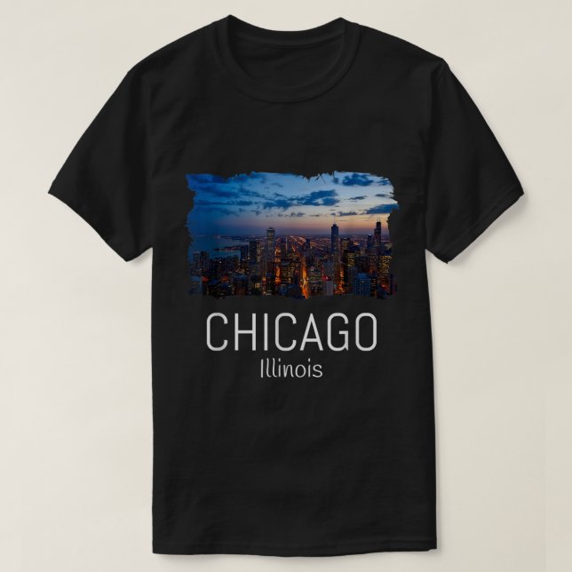 Chicago Skyline At Night Cool Souvenir Gift Chicag T Shirt (Design framsida)