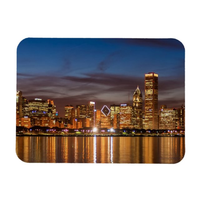 Chicago Skyline At Night Magnet (Horisontell)