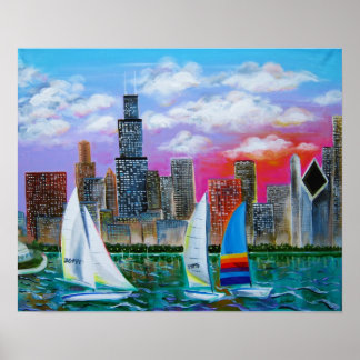 Chicago Skyline av Sjö Michigan Poster