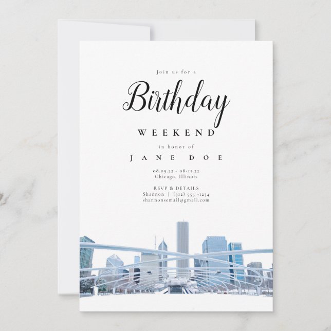 Chicago Skyline Birthday Helg-inbjudan Inbjudningar (Framsida)