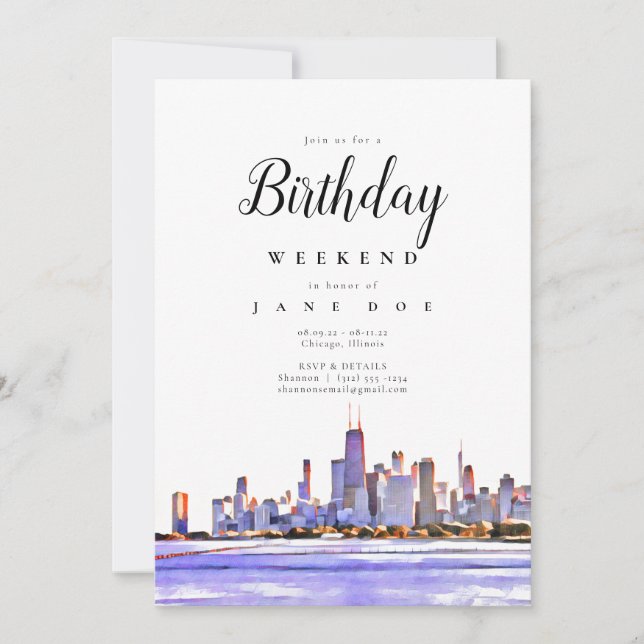 Chicago Skyline Birthday Helg-inbjudan Inbjudningar (Framsida)