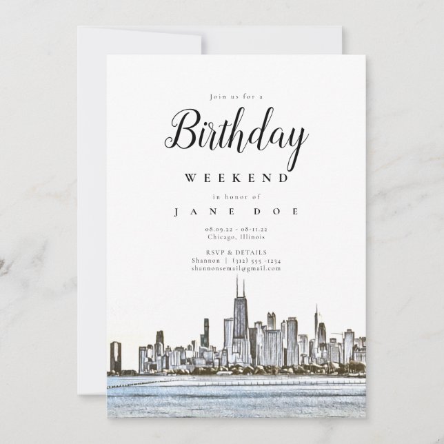 Chicago Skyline Birthday Helg-inbjudan Inbjudningar (Framsida)