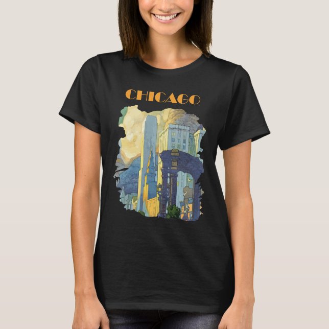 Chicago Skyline Blå Resa T-Shirt (Framsida)