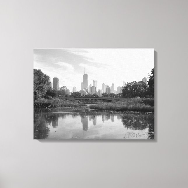 Chicago Skyline Black and White Large Photo Print Canvastryck (Framsida)