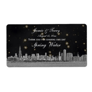 Chicago Skyline Black Guld Star H Vattenflaska Fraktsedel