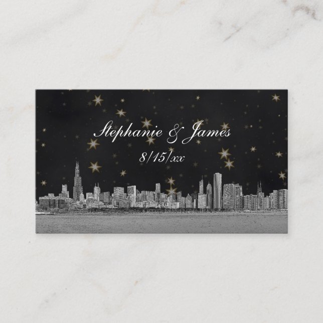 Chicago Skyline Black Guld Star Place Card Placeringskort (Framsida)