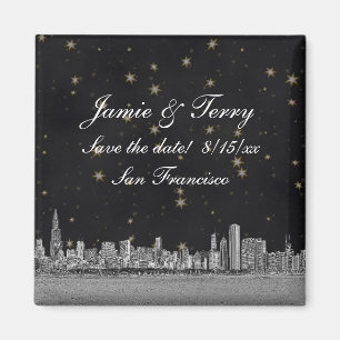 Chicago Skyline Black Guld Star Spara datum Magnet