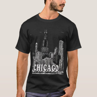 Chicago Skyline - Black & White Minimalist City Gr T Shirt
