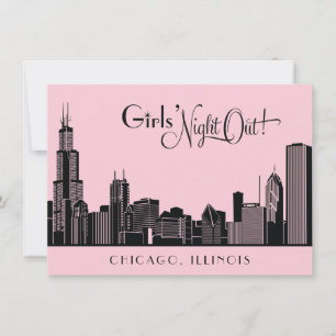 Chicago Skyline Bröllop Bachelorette Party Rosa Inbjudningar