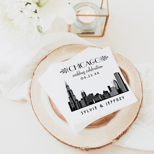 Chicago Skyline Bröllop Firande Monogram Pappersservett (Skapare uppladdad)